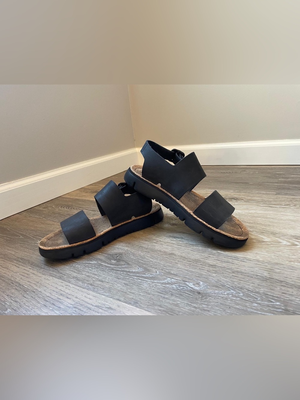 Camper Black Suede Nubuck WIde Straps Sandals Size EU38/USA 7 EUC